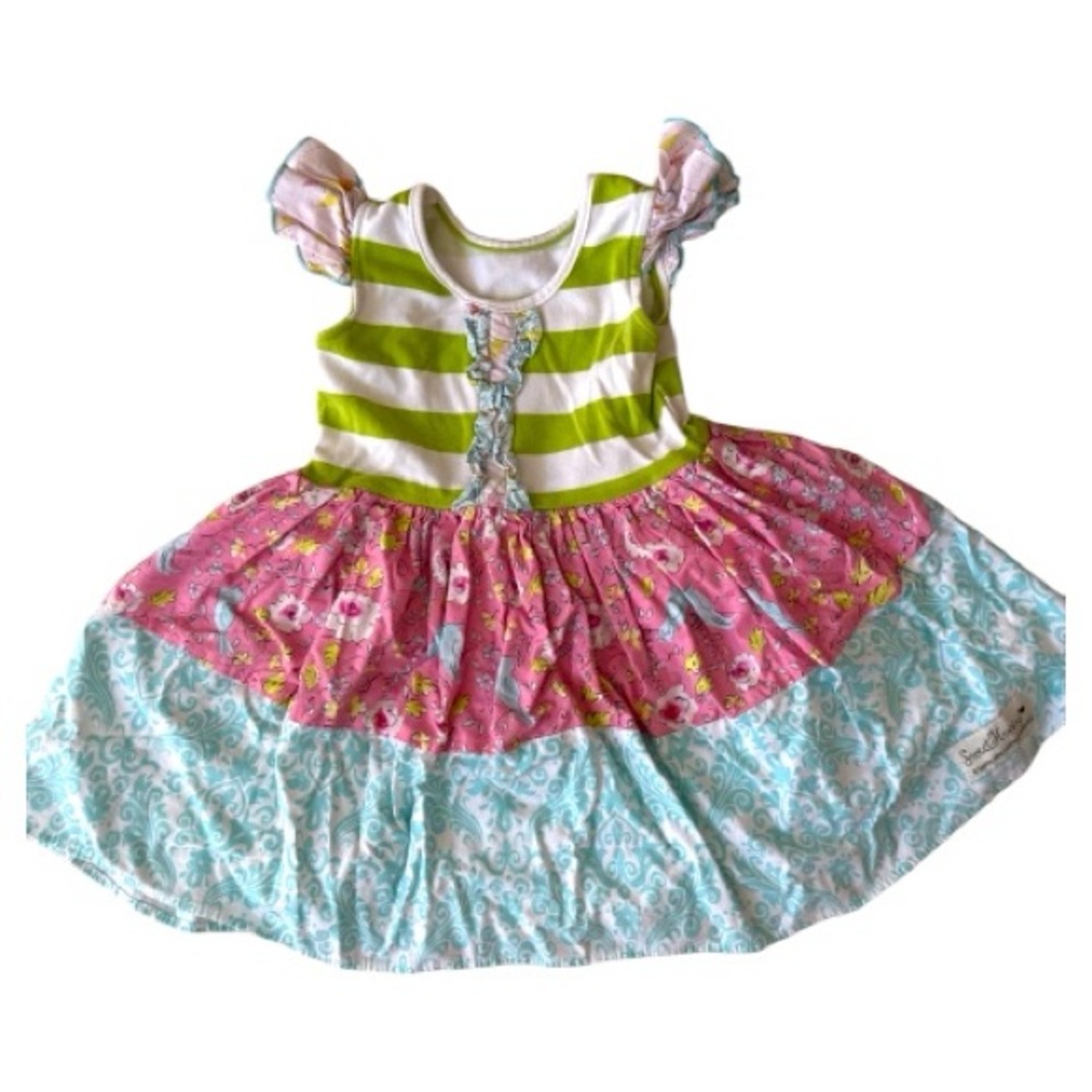 SweetHoney Toddler Girls Striped Floral Dress- Size 3T